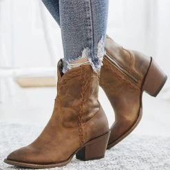Levency New In Slip On Mid Chunky Heels Boots