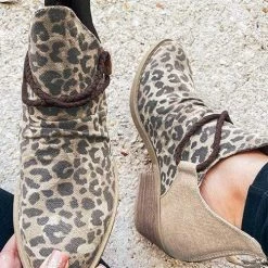 Levency New In Point Leopard Print Colorblock Ankle Boots