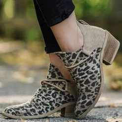 Levency New In Point Leopard Print Colorblock Ankle Boots