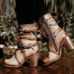 Levency Vintage Buckle Zipper Mid-Calf Boots