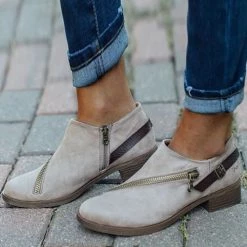 Levency Buckle Zipper Slip On Low Heels Ankle Boots