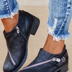 Levency Buckle Zipper Slip On Low Heels Ankle Boots 9 Levency Buckle Zipper Slip On Low Heels Ankle Boots