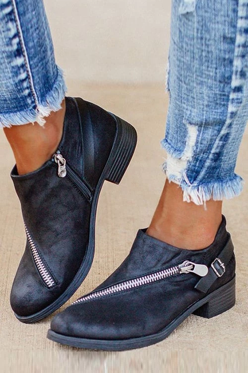 Levency Buckle Zipper Slip On Low Heels Ankle Boots 3 Levency Buckle Zipper Slip On Low Heels Ankle Boots