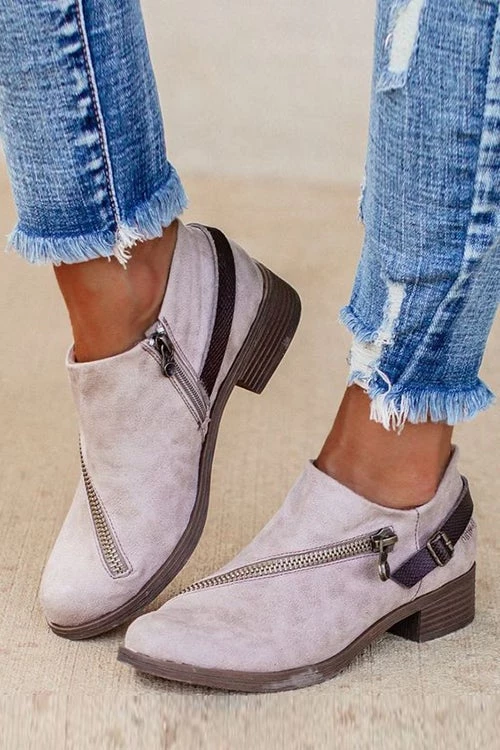 Levency Buckle Zipper Slip On Low Heels Ankle Boots 5 Levency Buckle Zipper Slip On Low Heels Ankle Boots