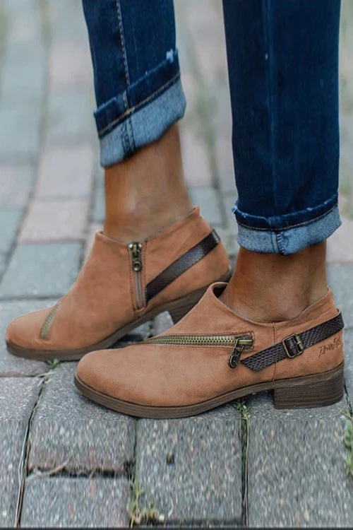 Levency Buckle Zipper Slip On Low Heels Ankle Boots 4 Levency Buckle Zipper Slip On Low Heels Ankle Boots