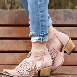 Levency Hollow Tassels Chunky Heels Ankle Boots New In
