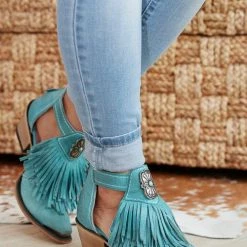 Levency Hollow Tassels Chunky Heels Ankle Boots New In