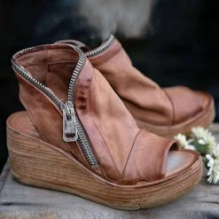 Levency Open Toe Side Exposed Zipper Wedge