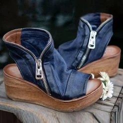 Levency Open Toe Side Exposed Zipper Wedge