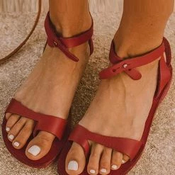 Levency Buckle Open Toe Flat Sandals New In