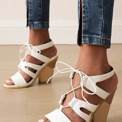 Levency Chunky Heel Denim Lace-Up Sandals New In