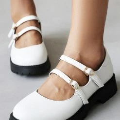 Levency Double Buckle Decor Flatform Mary Jane Shoes