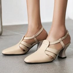 Levency New In Fluted Heel Buckle Strap Slingback Sandals