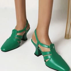 Levency New In Fluted Heel Buckle Strap Slingback Sandals