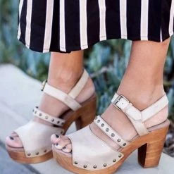 Levency Rivets Buckle Platform Clogs Sandals New In