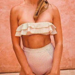Levency New In Stripe Ruffles Bikini Set