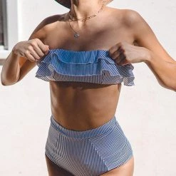 Levency New In Stripe Ruffles Bikini Set