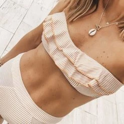 Levency New In Stripe Ruffles Bikini Set