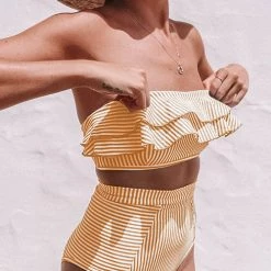 Levency New In Stripe Ruffles Bikini Set