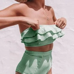 Levency New In Stripe Ruffles Bikini Set