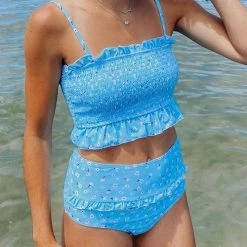 Levency New In Floral Print Ruffles Strapless Bikini Set