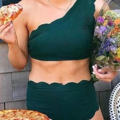 Levency Scalloped One Shoulder Bikini Set New In