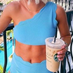 Levency Scalloped One Shoulder Bikini Set New In