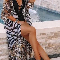 Levency New In Leopard Stripe Patchwork Cardigan