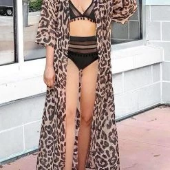 Levency Leopard Print Long Sleeve Cardigan