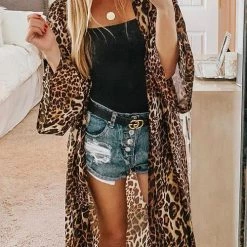 Levency Leopard Print Long Sleeve Cardigan