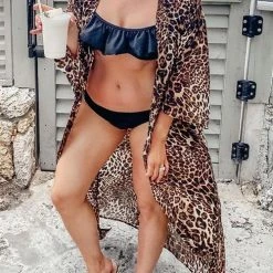 Levency Leopard Print Long Sleeve Cardigan