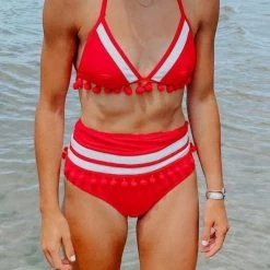 Levency Star Pom Pom Mesh Patchwork Bikini Set