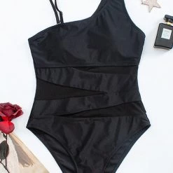 Levency Mesh Patchwork One Shoulder Swimwear