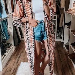 Levency Geometey Print Bleted Cover Up