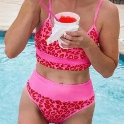 Levency New In Leopard Patchwork High Waist Bikini Set