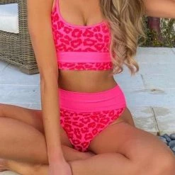 Levency New In Leopard Patchwork High Waist Bikini Set