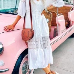 Levency Lace Patchwork Button Cover Dress