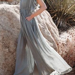 Levency New In Button Drawstring Waist Bat Maxi Cover Dress