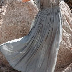 Levency New In Button Drawstring Waist Bat Maxi Cover Dress