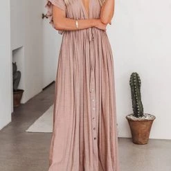 Levency New In Button Drawstring Waist Bat Maxi Cover Dress