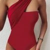 Levency New In Solid One Shoulder One Piece Swimwears