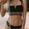 Levency New In Embroidery Ruffles Hollow Bikini Set