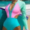 Levency Color Block Cut Out One Piece Swimwear
