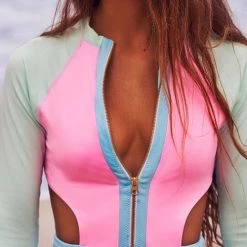 Levency Color Block Cut Out One Piece Swimwear