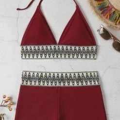 Levency Geo Tape Halter Triangle Shorts Bikini Set New In