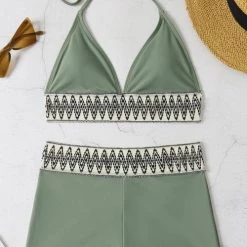 Levency Geo Tape Halter Triangle Shorts Bikini Set New In