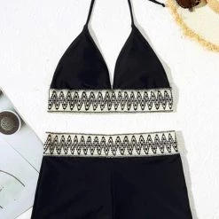 Levency Geo Tape Halter Triangle Shorts Bikini Set New In