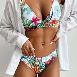 Levency Floral V Neck Backless Split Bikini Set New In