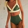 Levency New In Bow Tie Color Block High Waist Bikini Set