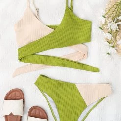 Levency New In Color Block Cross Bikini Set